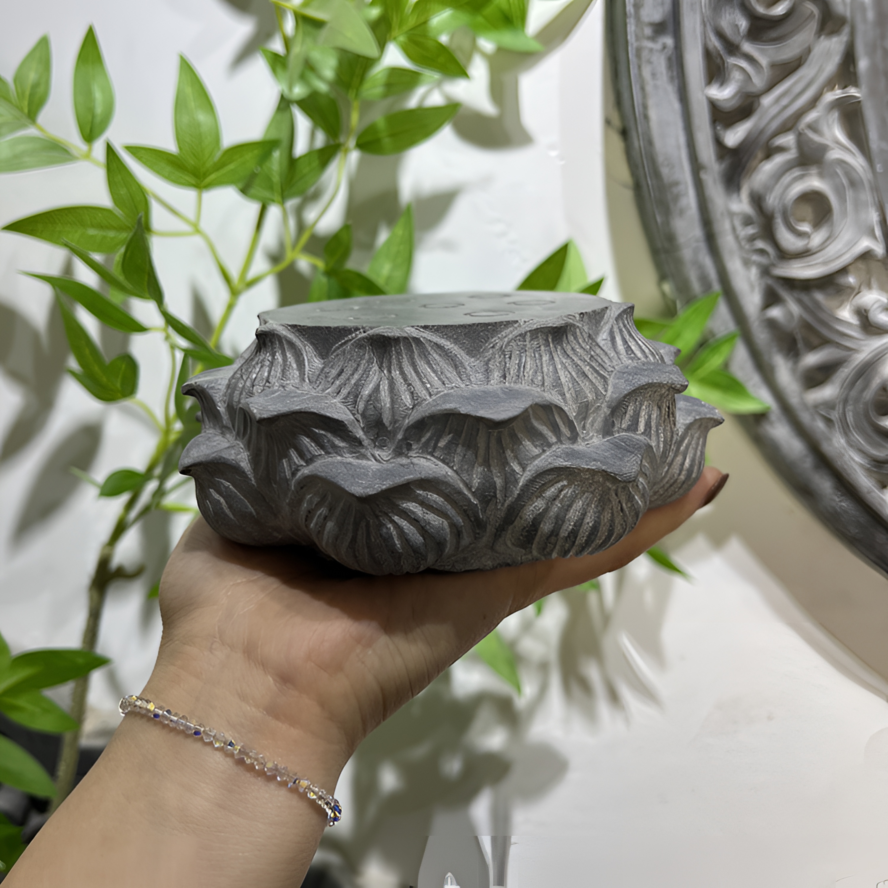 臻石盛青石精雕刻莲花底座壶承茶托杯垫精美家居盆景底座石雕摆件