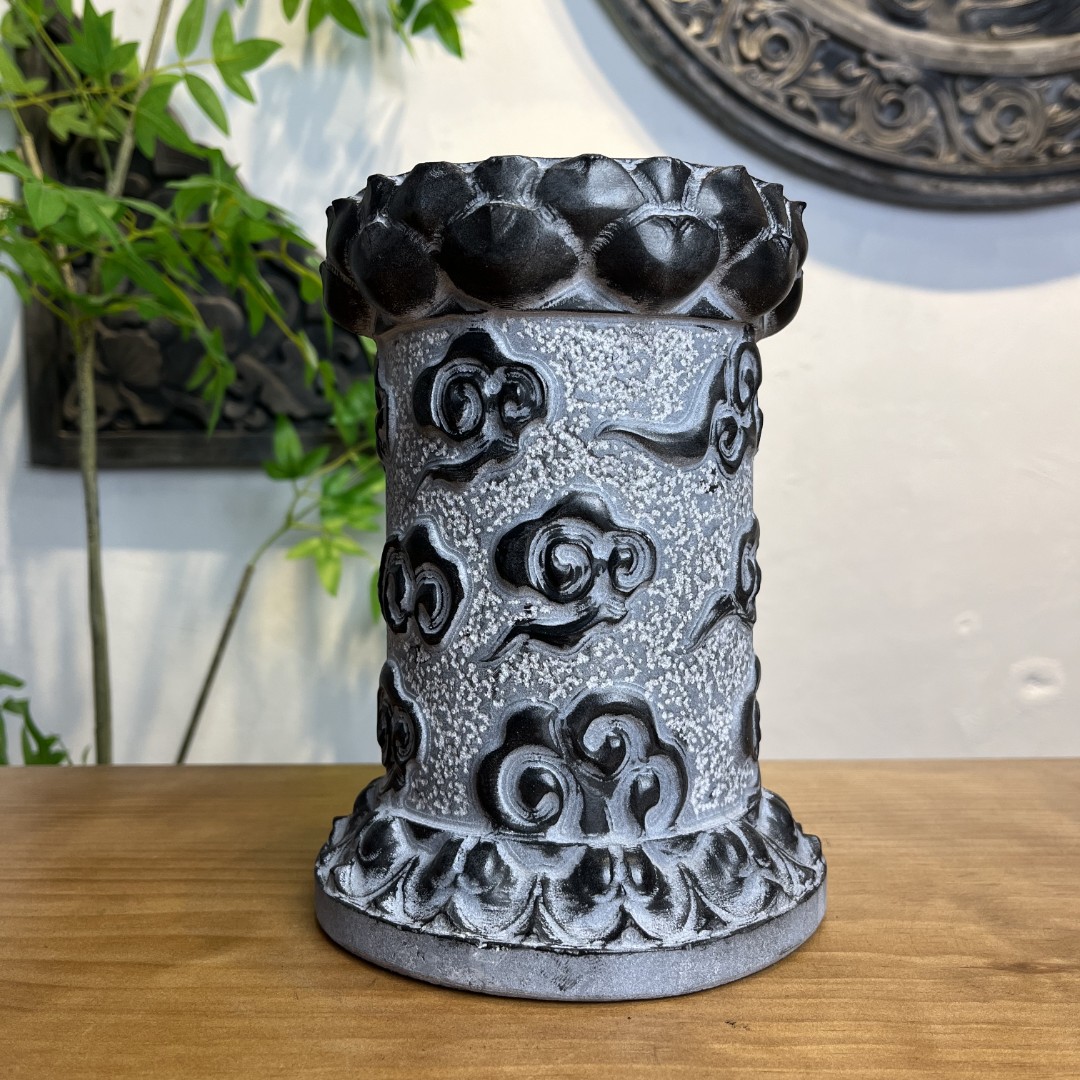 青石石雕华表立柱雕刻盘龙柱桌面造景摆件中式家居茶室装饰圆底座