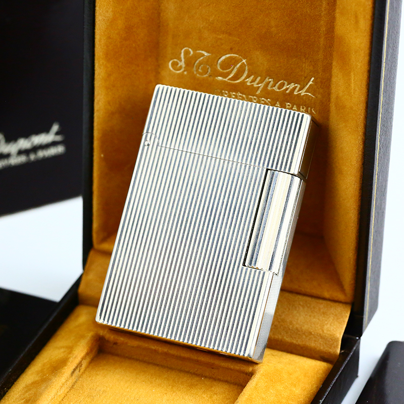 Dupont充气打火机镀银竖条纹L2中号男士奢品时尚款朗声