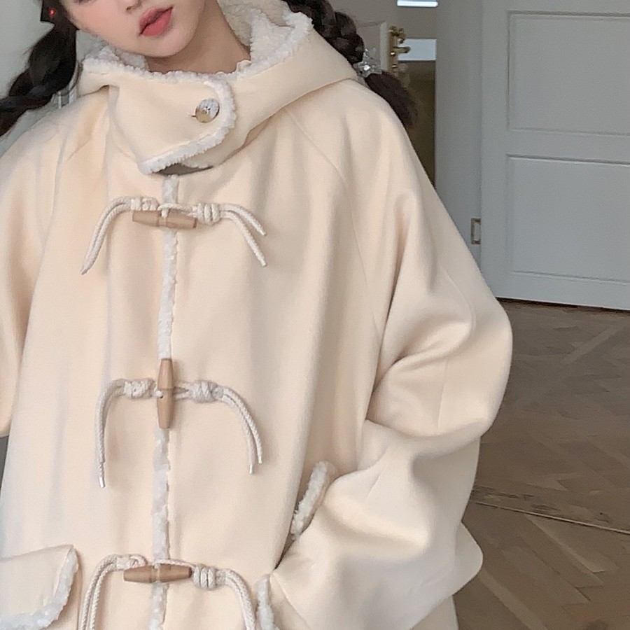 Romance Nanci南西原创 牛角扣毛呢大衣中长款奶乎乎毛毛呢子外套