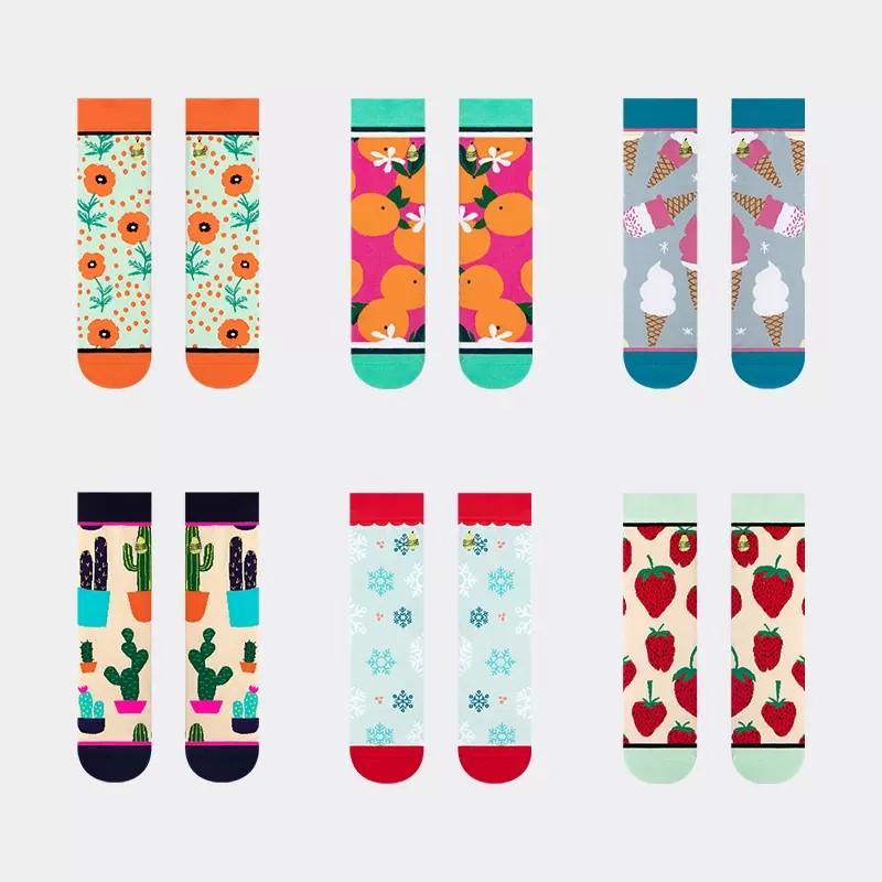 wovenpear大梨怪梨女袜个性甜美可爱中筒袜ins潮吸湿排汗透气长袜