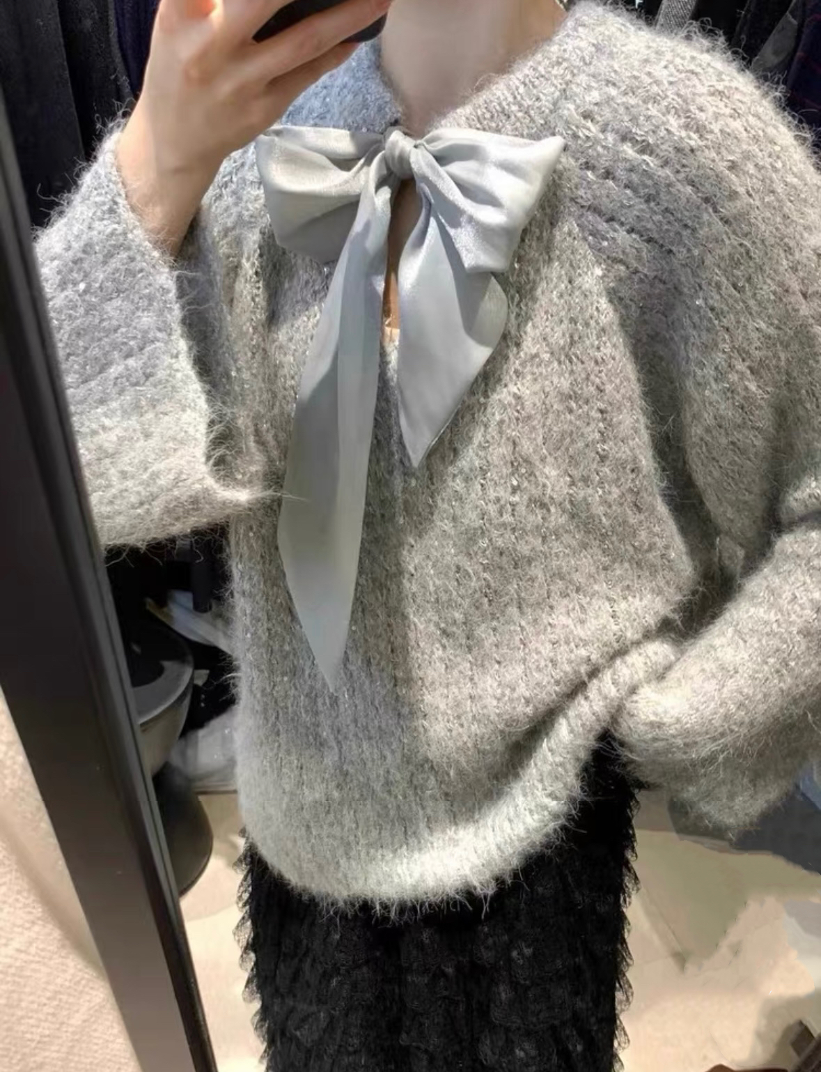 Da嘻【气质蝴蝶结前后两穿毛衣】韩系软糯慵懒风简约调性上衣667#