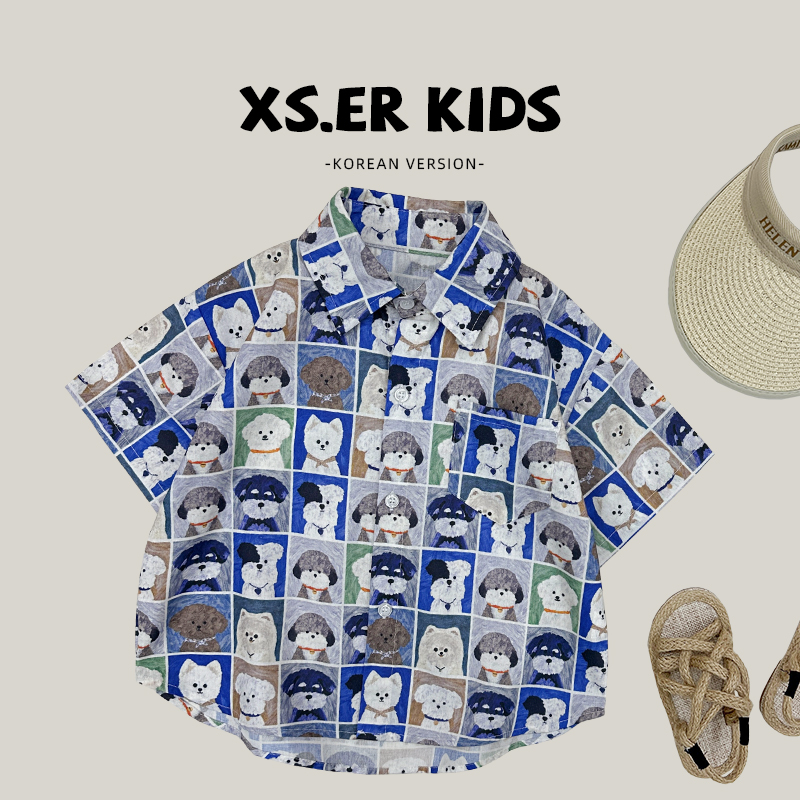 【小首尔】男童潮流洋气短袖衬衣夏时尚百搭卡通满印衬衫HBB3965