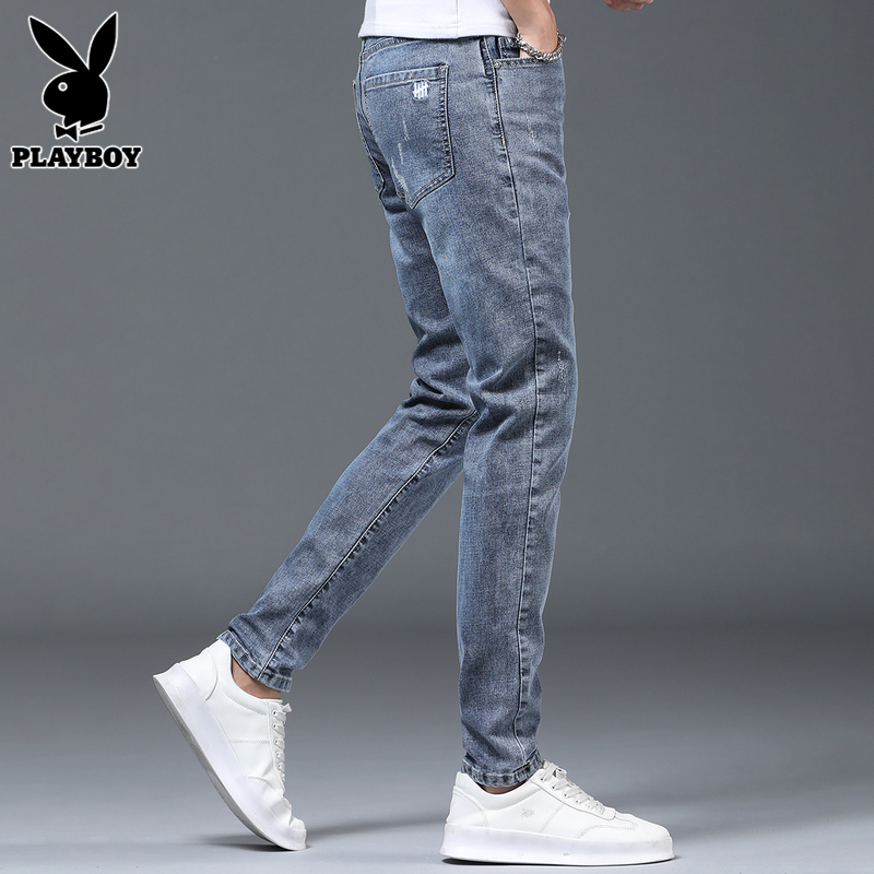 PLAYBOY春秋季休闲牛仔裤男士新款潮高端修身小脚弹力加绒长裤子