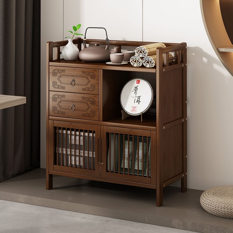 新疆包邮博古架实木色新中式茶柜置物架落地多层茶具茶叶收纳架茶