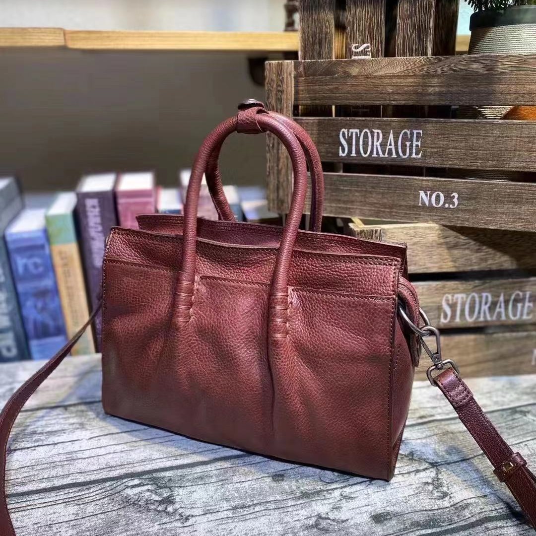 水洗植鞣高油脂牛皮轻奢时尚女士软面单肩斜挎多层头层牛皮肩包