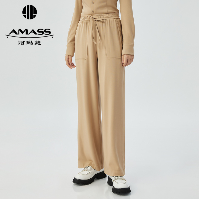 AMASS/阿玛施高腰休闲显瘦松紧腰百搭直筒长裤休闲裤女5100386