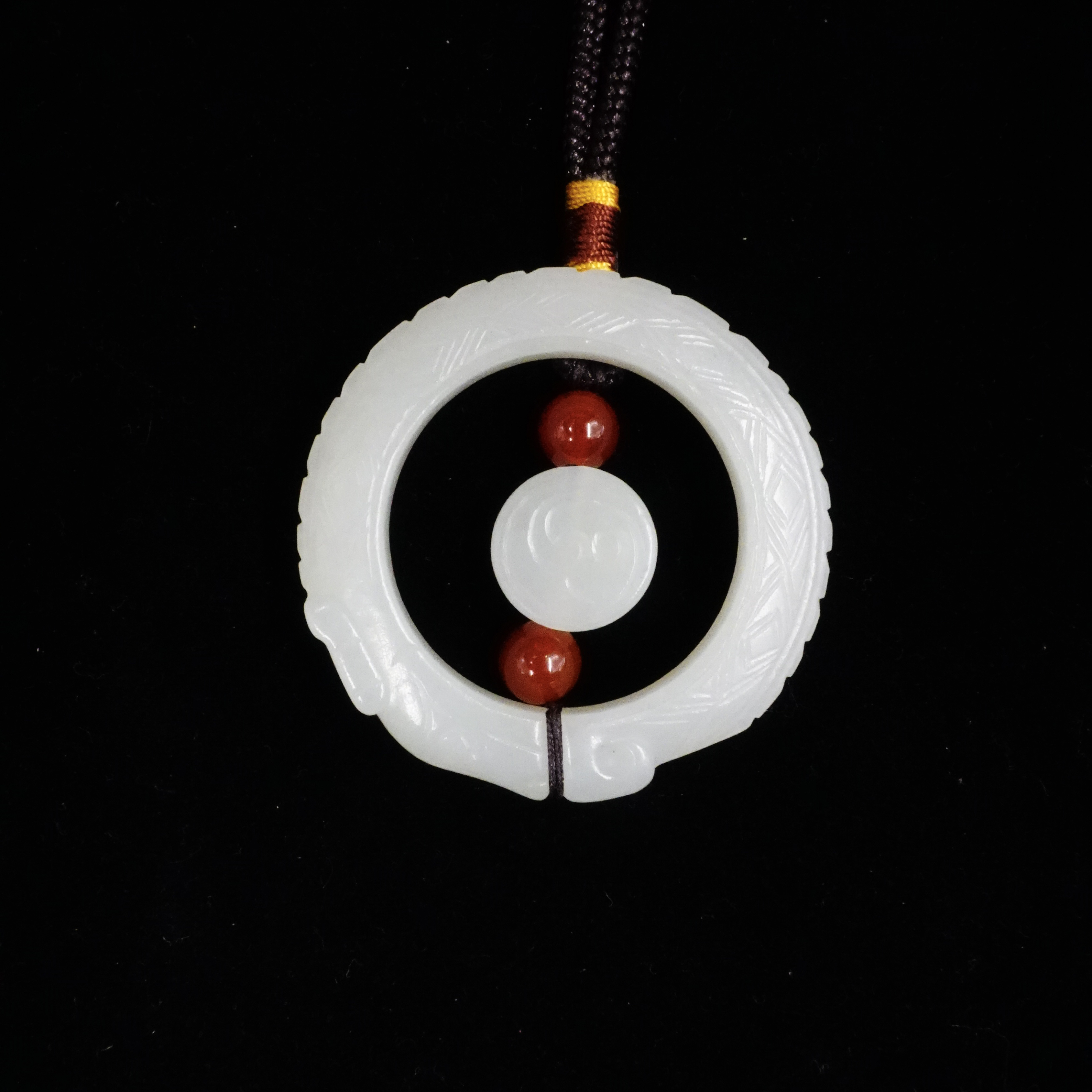 和田白玉咬尾龙玉环D3409250005