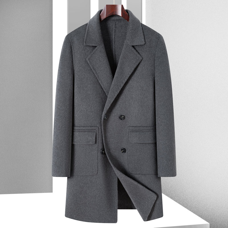 纯羊毛双面呢大衣新款休闲中年中长款100%绵羊毛长大衣