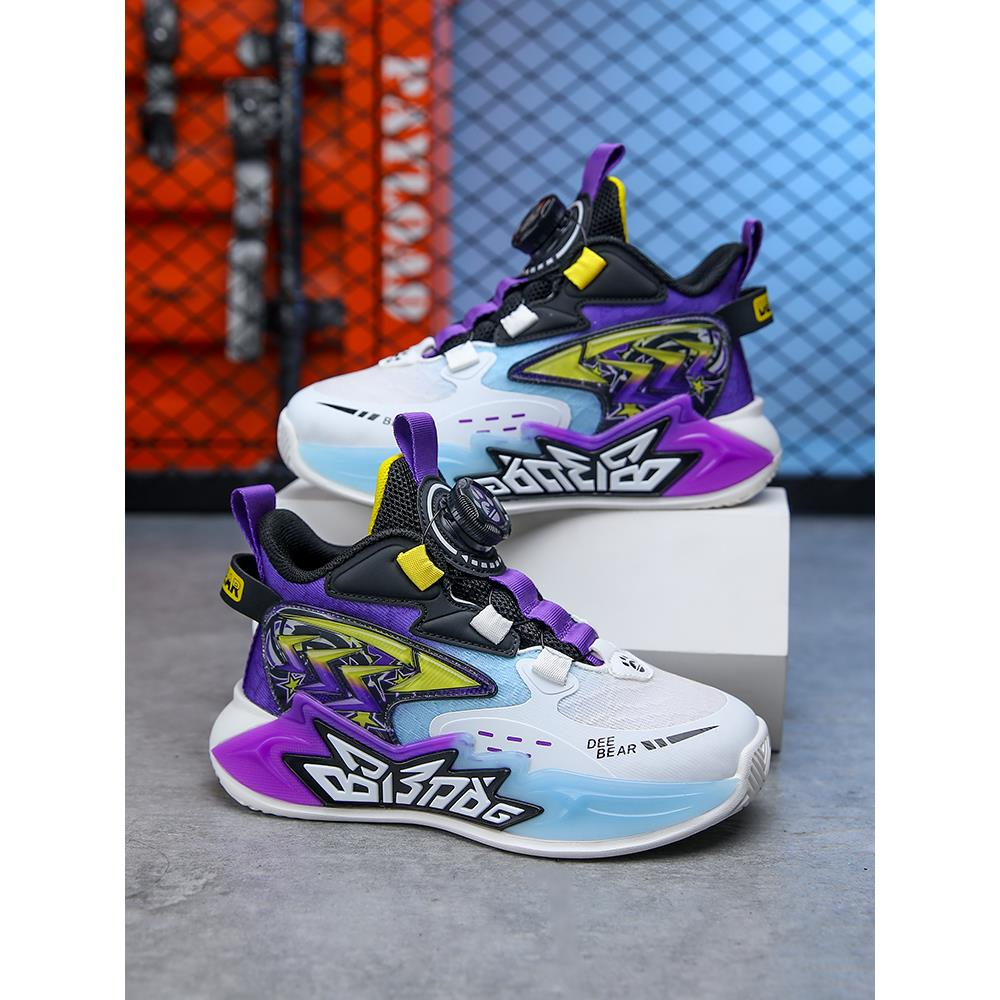 安踏神行男童鞋子秋款2023新款旋转纽扣儿童篮球鞋网面透气中大童