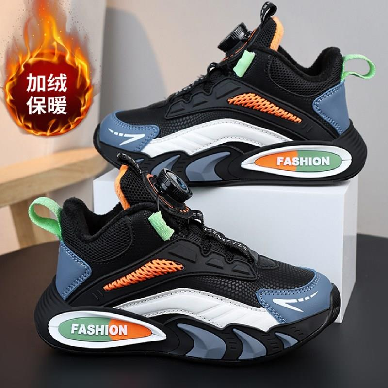 安踏神行儿童运动鞋秋冬2023新款加绒保暖男童棉鞋中大童旋转纽扣