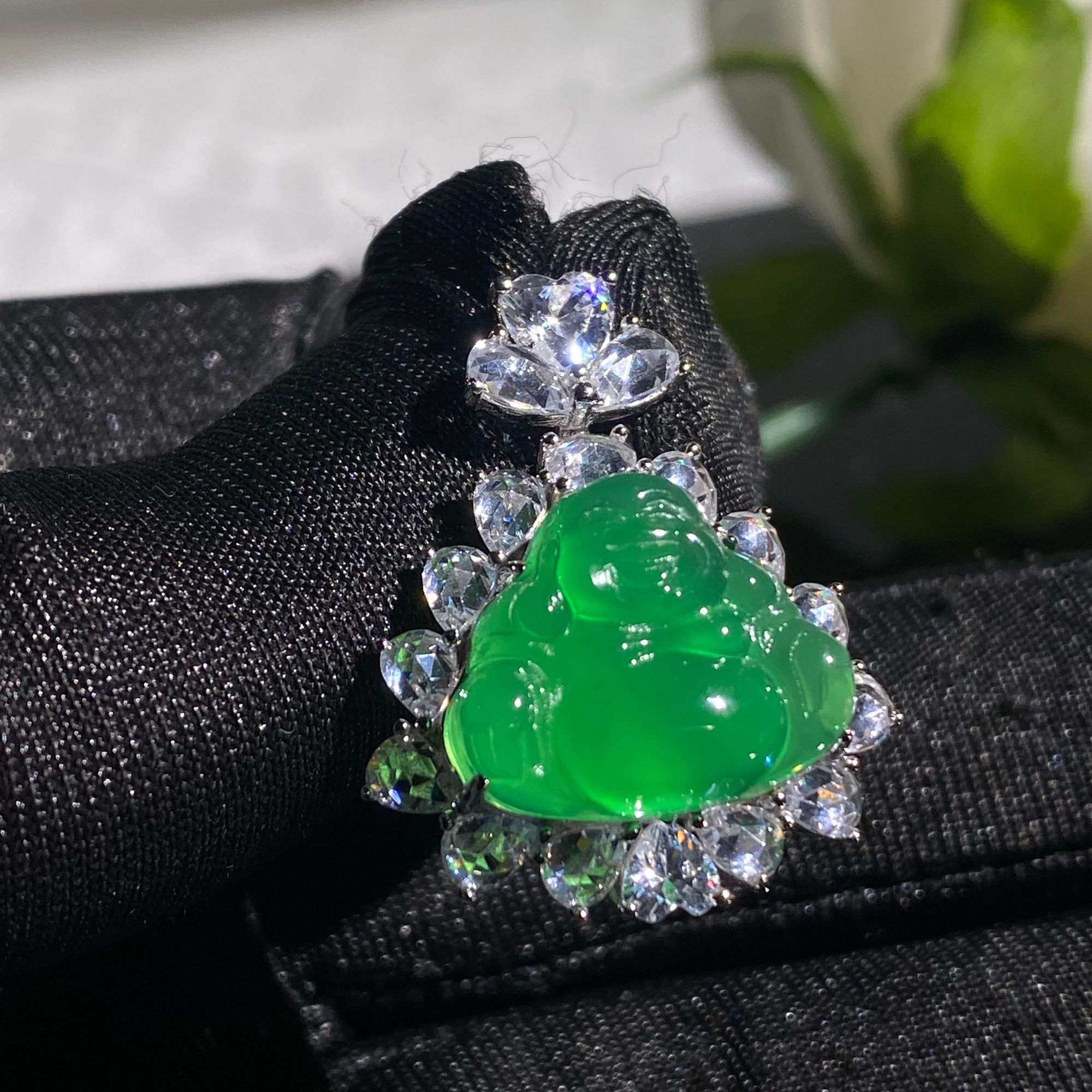 小众玉石吊坠马料玉髓小佛公挂坠925银镶新中式国风