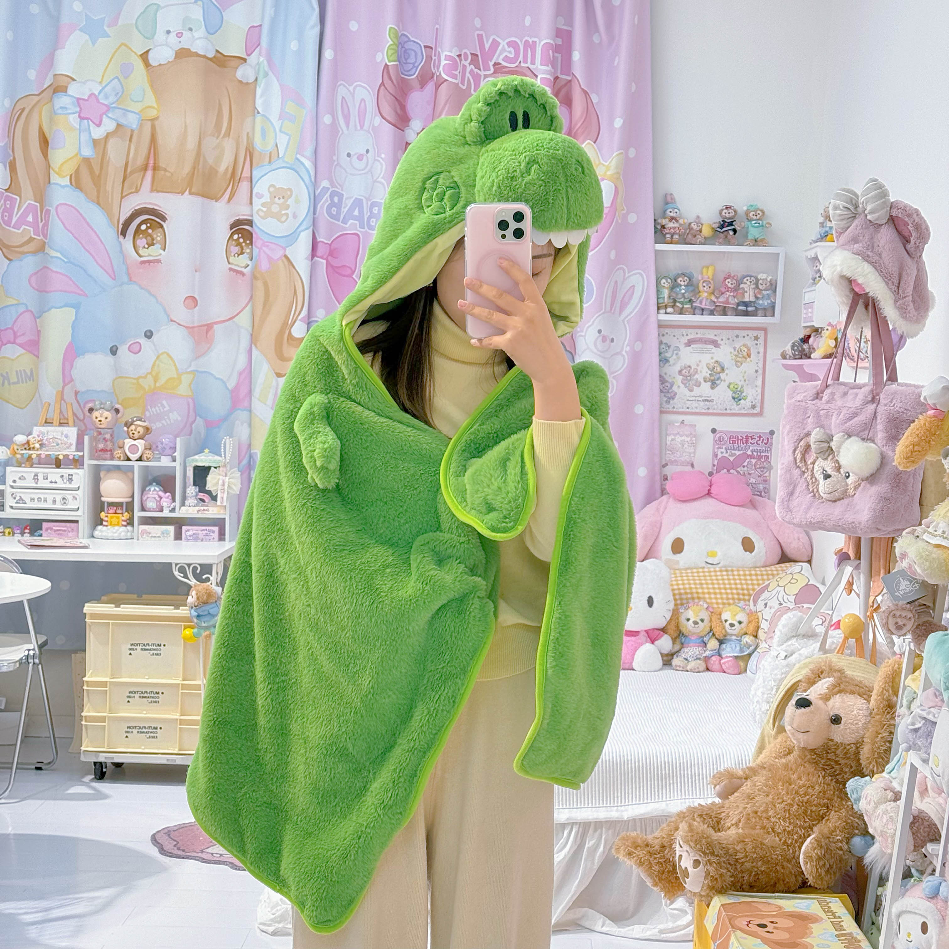 少女心卡通可爱抱抱龙立体毛绒气囊披风毯