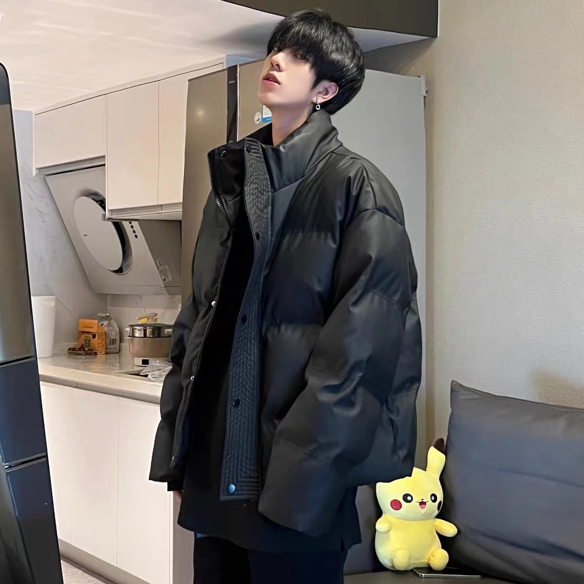 皮棉衣男美式高街潮牌宽松加厚保暖外套短款防风高领休闲面包服潮