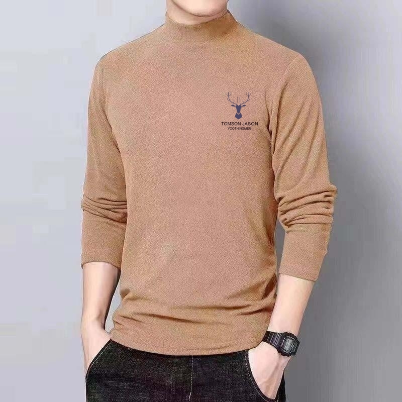 德绒恒温保暖内衣加绒加厚内搭男士打底衫半高领纯色长袖t恤秋衣