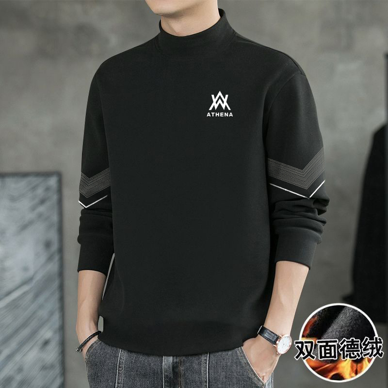 秋冬季德绒内搭打底衫男士长袖t恤半高领秋衣潮牌上衣服品质男装