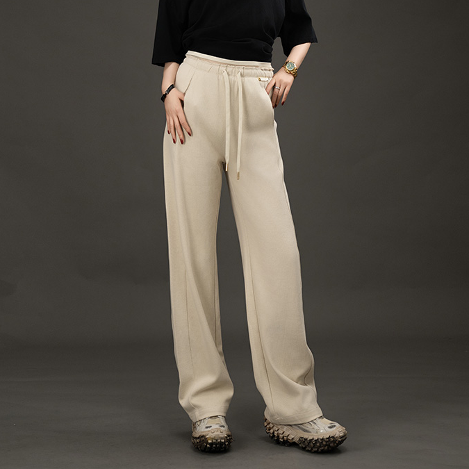LUNAR NOSTALGIA时尚百搭松紧抽绳双腰阔腿垂感显瘦休闲裤