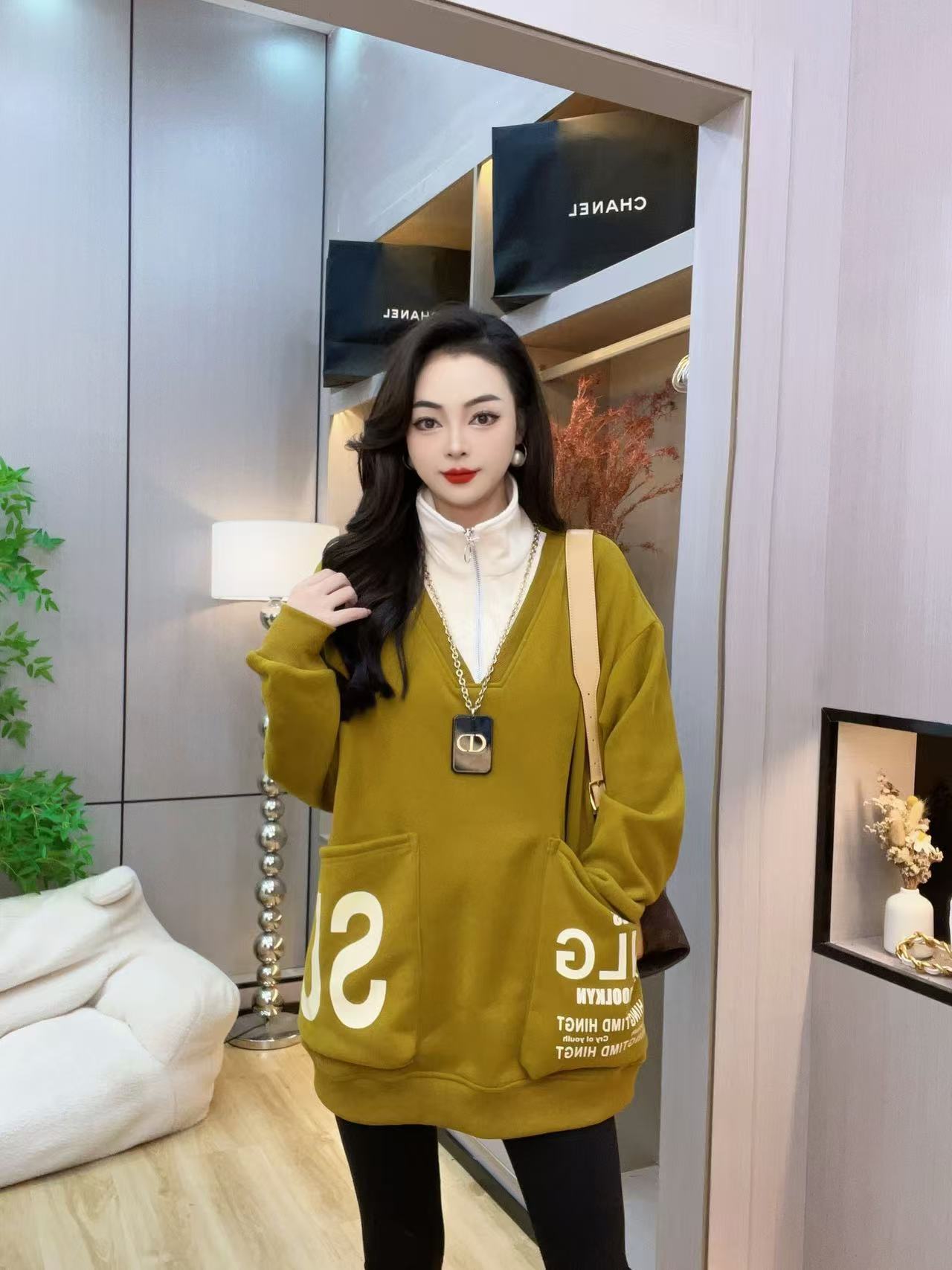 [加绒加厚卫衣]秋冬假两件新款立领拉链口袋加绒休闲大款卫衣3301