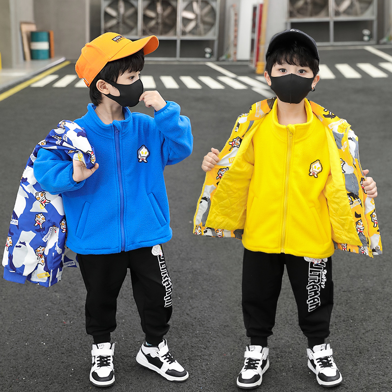儿童奥特曼衣服春季新款二合一外套2023男孩宝宝洋气春秋拉链衫潮