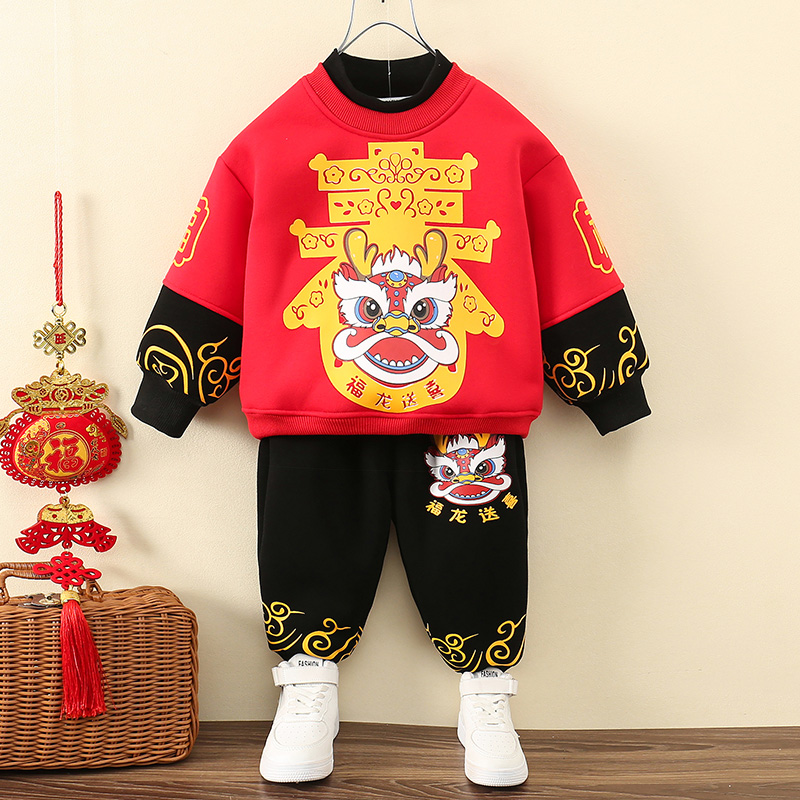 拜年服龙年童装男童汉服中国风儿童唐装过年喜庆衣服宝宝红色套装
