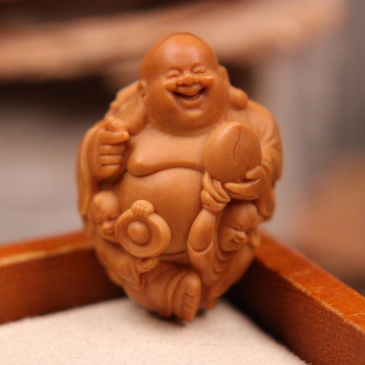 青风雅室出品橄榄核雕刻五子弥勒晓燕老师本工制作