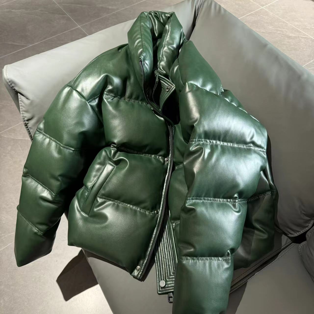 【ROMEO】真皮鹅绒面包服男士短款百搭秋冬男女同款绿色（24059）