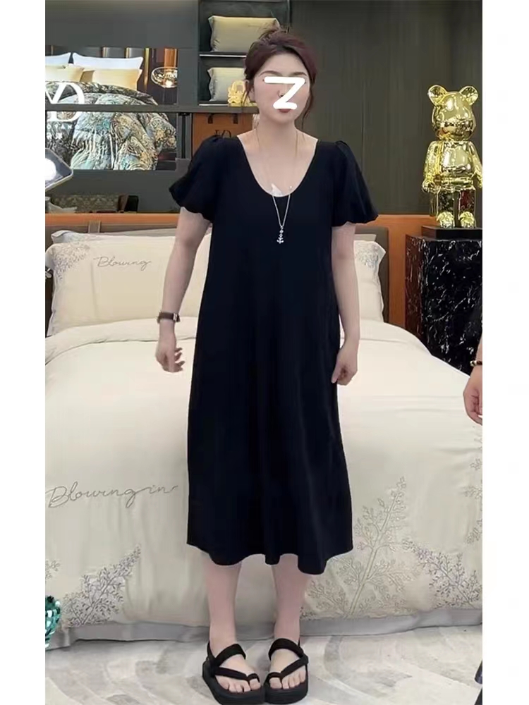 【04092】胖妹妹大码高级感U领简约休闲连衣裙