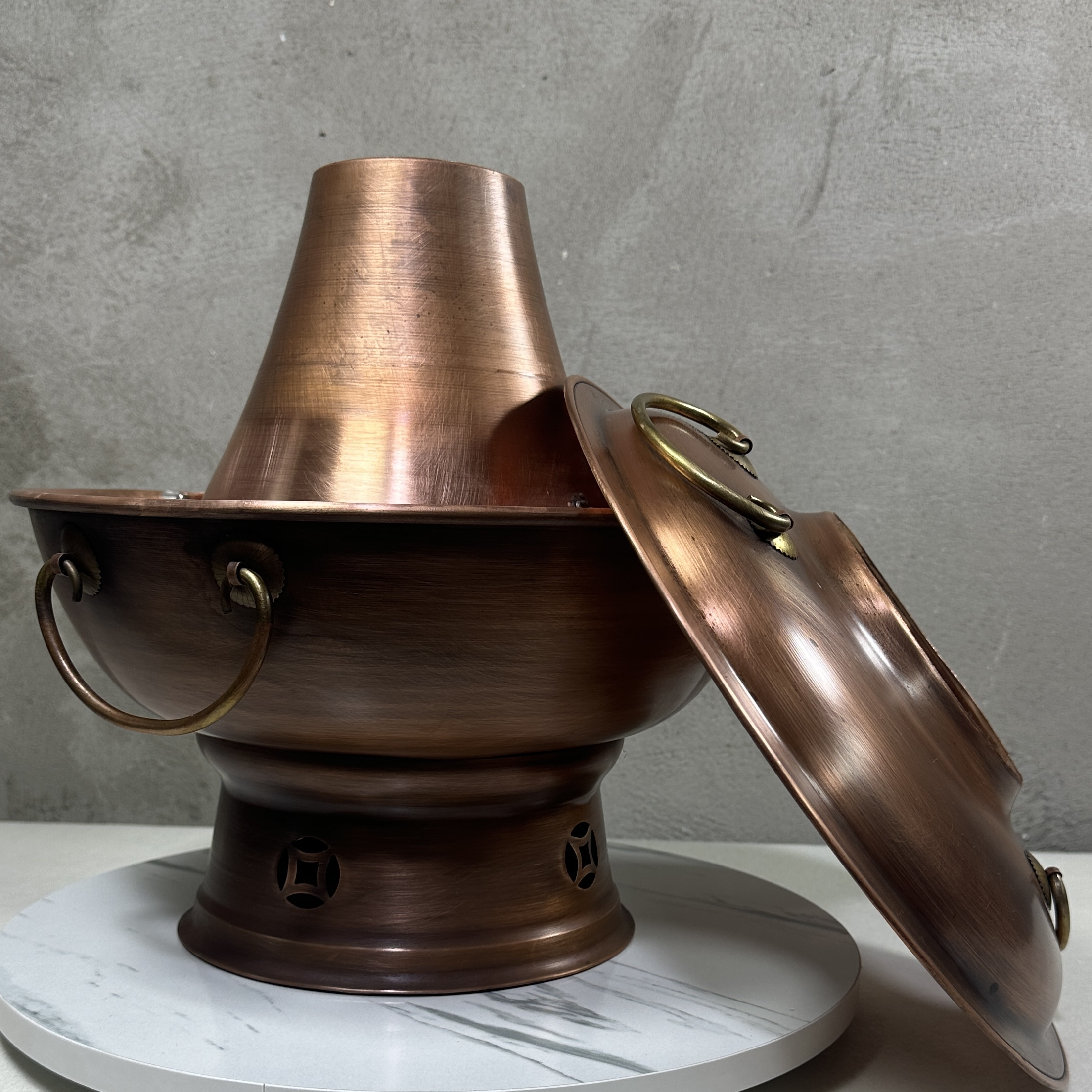 老北京加厚纯铜火锅木炭火锅特厚铜锅涮肉定制老式紫铜火锅炉家用