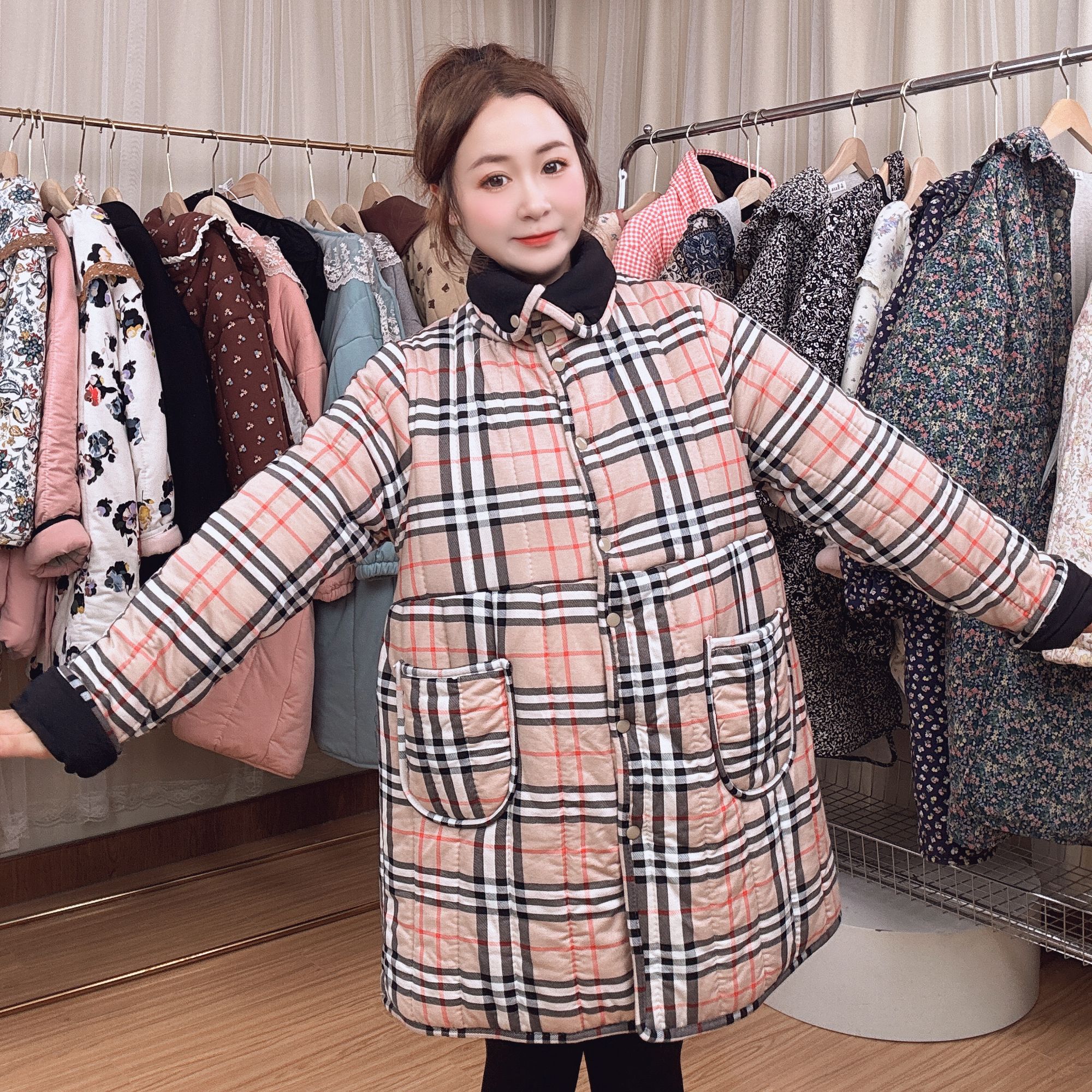 SANYUE新疆棉棉花【格子故事】宽松家居服保暖棉服