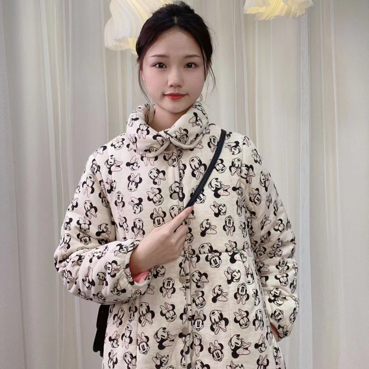 SANYUE新疆棉棉花【大长款米奇】立领长款宽松家居服保暖棉服