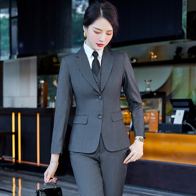 灰色西装套装女春秋高端职业装韩版西装外套女装商务正装外套