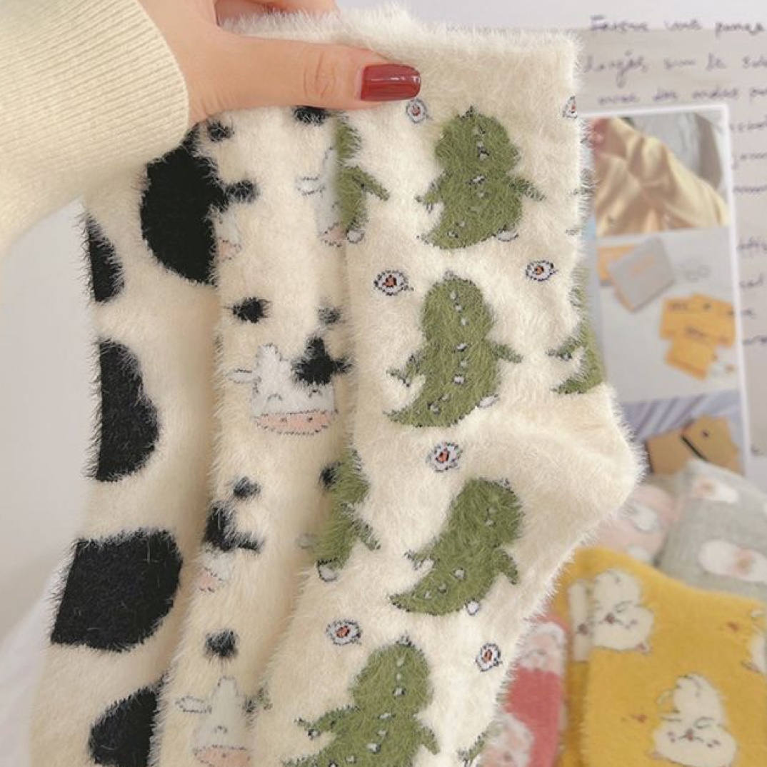 【小扬哥推荐】冬天棉袜秋冬中筒in加绒加厚水貂绒女袜保暖奶牛斑