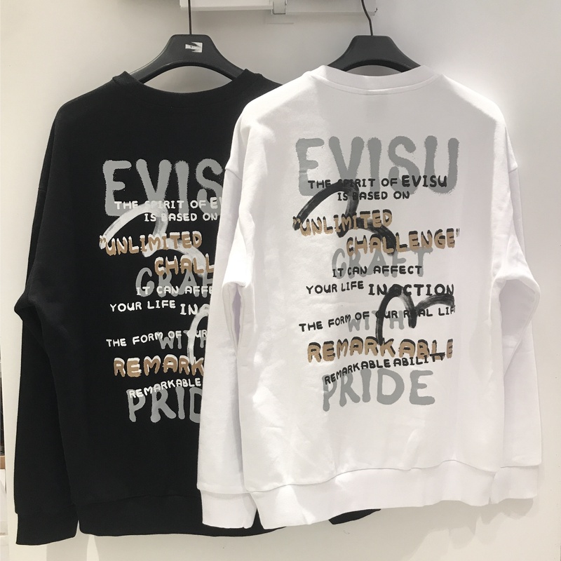 Evisu914韩国代购韩版专柜正品折扣纯色休闲圆领情侣款卫衣长袖秋