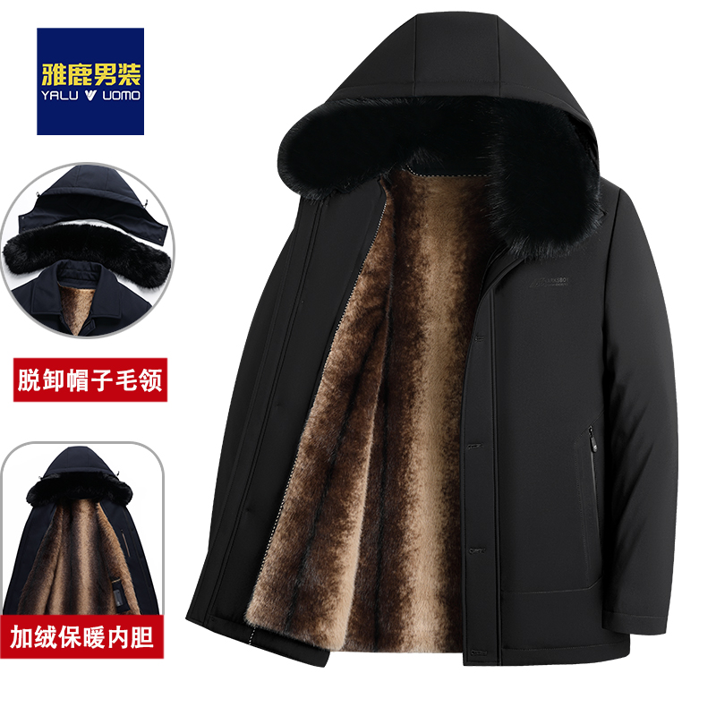 【帽子+毛领 加绒加厚】中老年男装棉衣保暖老人衣服爸爸装棉服爷爷