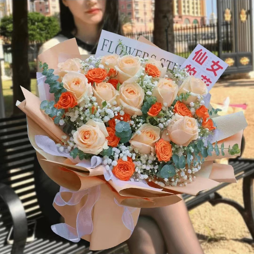 11朵香槟玫瑰花束全国同城鲜花配送花店生日女朋友闺蜜送花