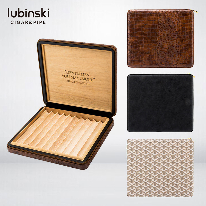 LUBINSKI雪茄保湿盒可装10支雪松木醇化保养防虫拉链便携式皮革盒