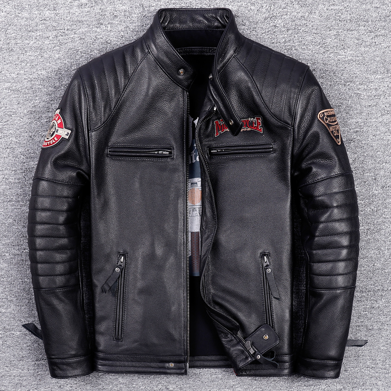 6680黑色头层牛皮男士短款真皮皮衣秋冬青年立领修身型机车皮夹克