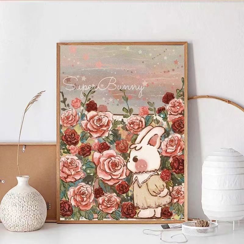 卡通兔子钻石画满钻2024年新款ins风手工diy砖石画点钻画十字绣5D