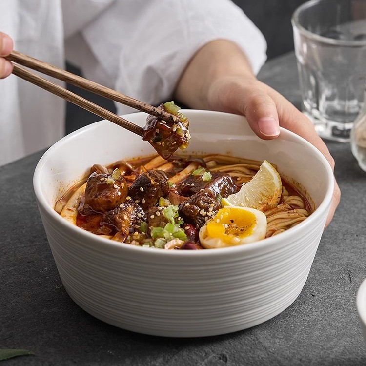 陶瓷碗家用饭碗日式汤碗汤盆简约白色小碗防烫加厚好看的面碗大碗