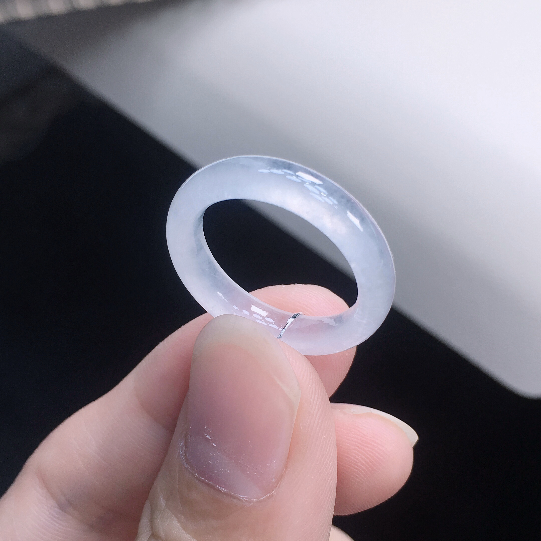 18圈口 天然A货缅甸翡翠  冰透起光白冰戒指