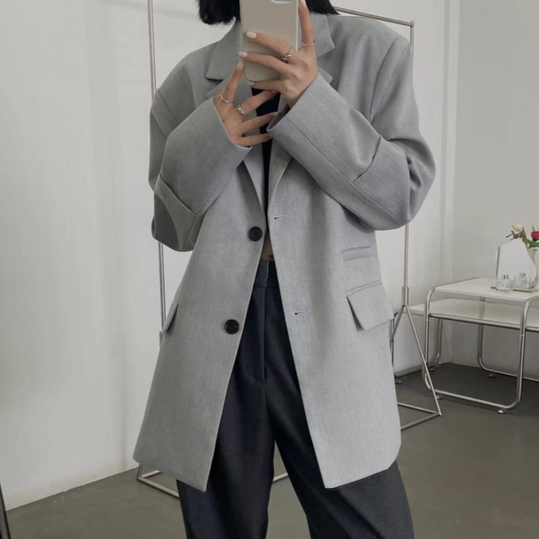 灰色西装外套女设计感小众休闲高级感西服上衣气质