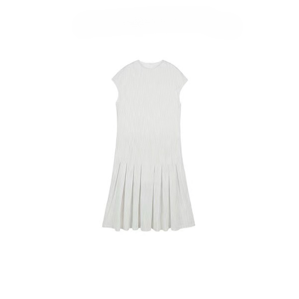 COLINE  2025SS小众设计调性高级感肌理细条灰白极简连衣裙33009