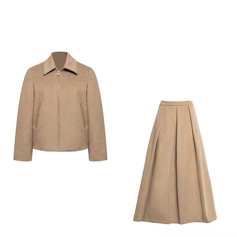 小众设计师毛呢羊毛气质卡其套装