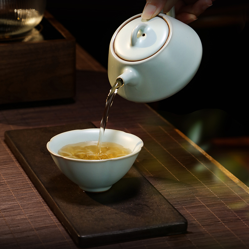 东道汝窑梅乐杯（天青）手工茶杯主人杯天青色玛瑙入釉高档品茗杯