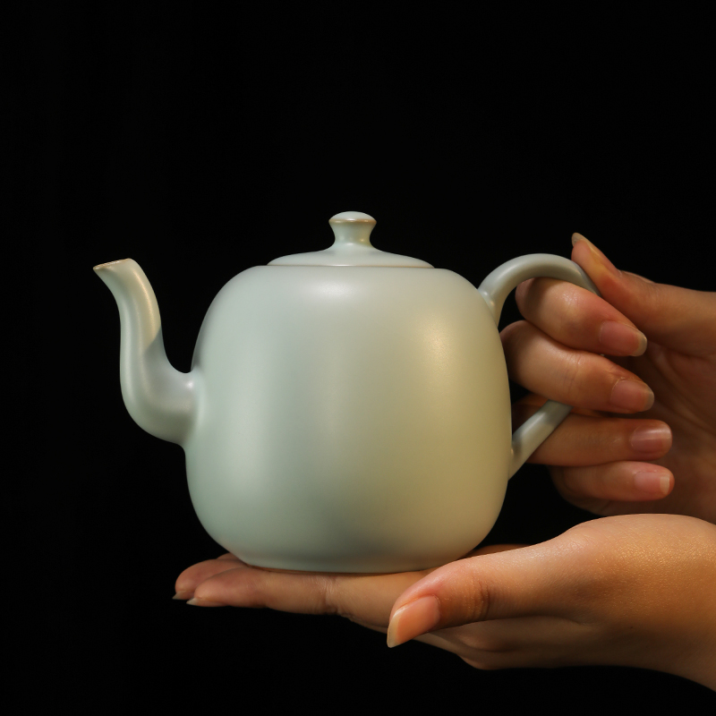 东道汝窑玉润壶（天青）泡茶壶天青色茶壶高档茶器茶具可养开片