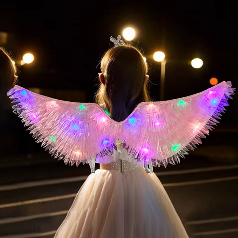 女孩发光玩具天使之翼翅膀布艺发光天使翅膀女童背饰万圣节道具