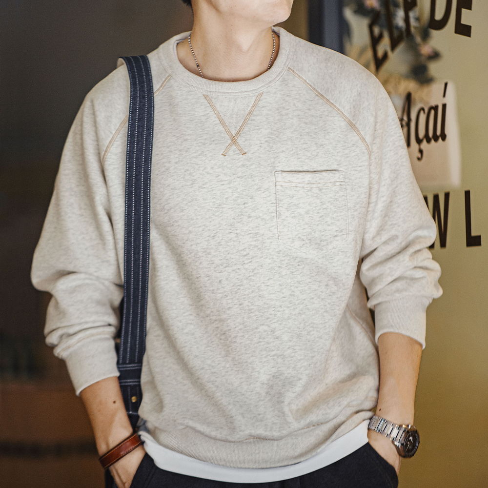 马登工装美式复古重磅圆领加绒卫衣休闲运动加厚保暖上衣男秋冬季