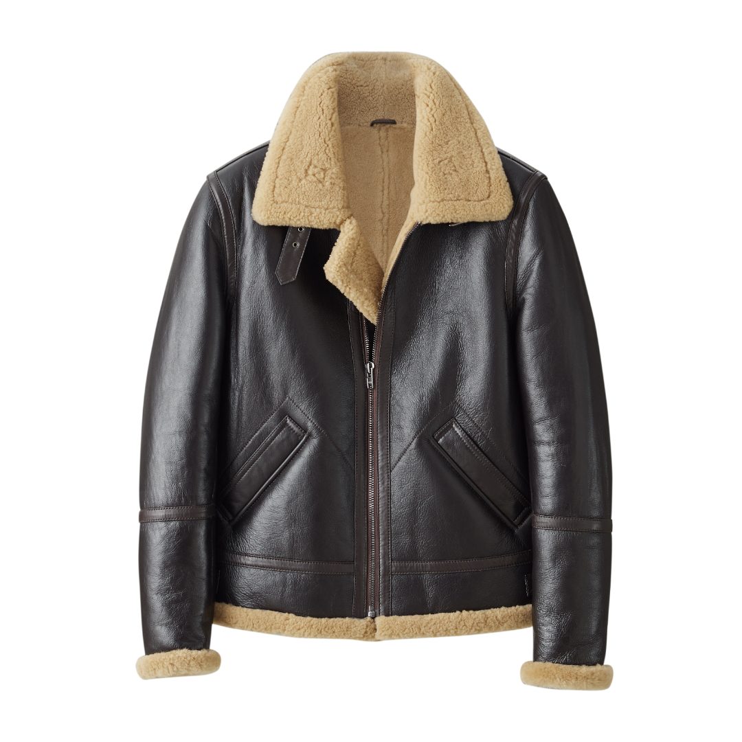 【遐尔家2188】B3空军飞行服皮毛一体男装冬季保暖真皮皮衣美式复古