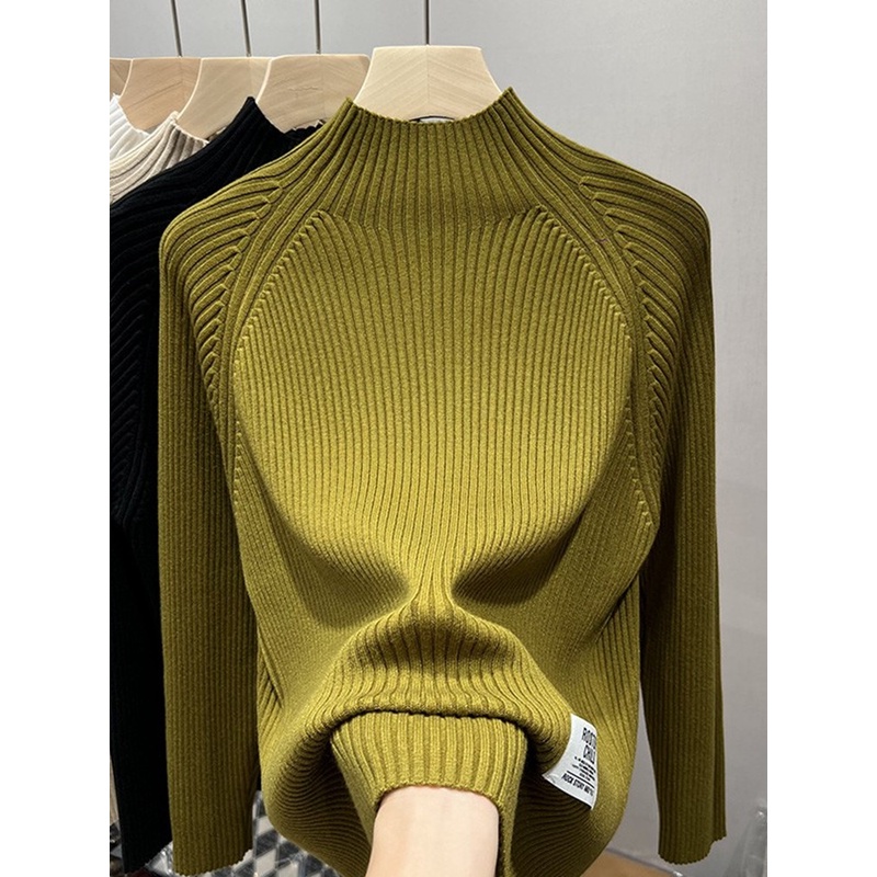 大码女装秋冬新款纯色半高领打底毛衣女士宽松洋气内搭针织衫上衣