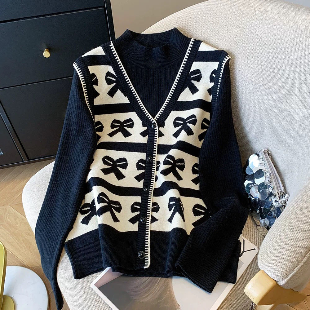 今年流行假两件减龄针织衫大码女打底衫胖mm遮肚子毛衣秋冬季线衣